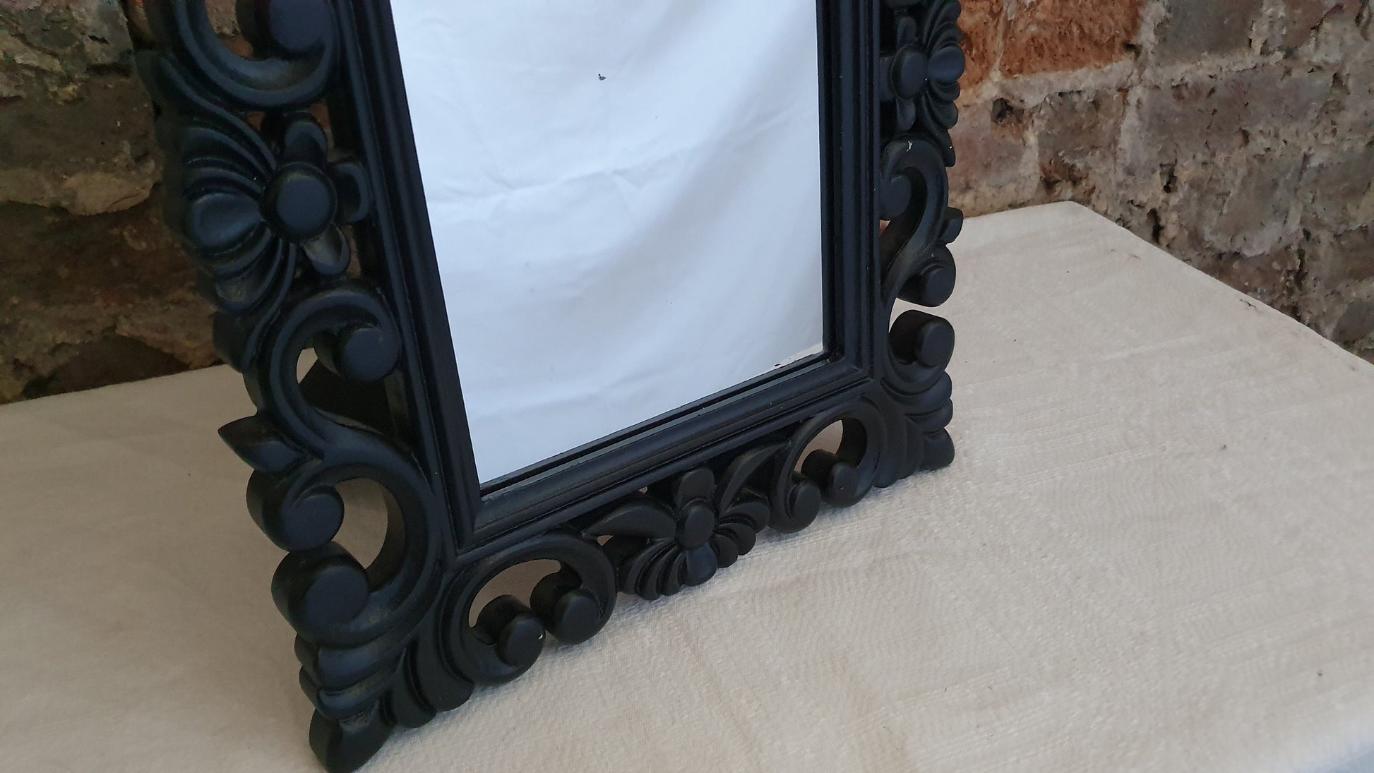 Hand Painted Free Standing Ornate Wooden Mirror in Farrow and Ball ‘Pitch Black’