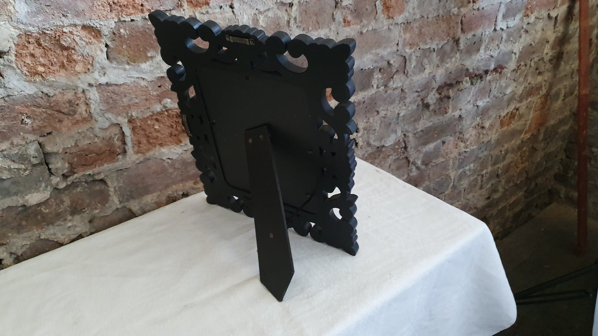 Hand Painted Free Standing Ornate Wooden Mirror in Farrow and Ball ‘Pitch Black’