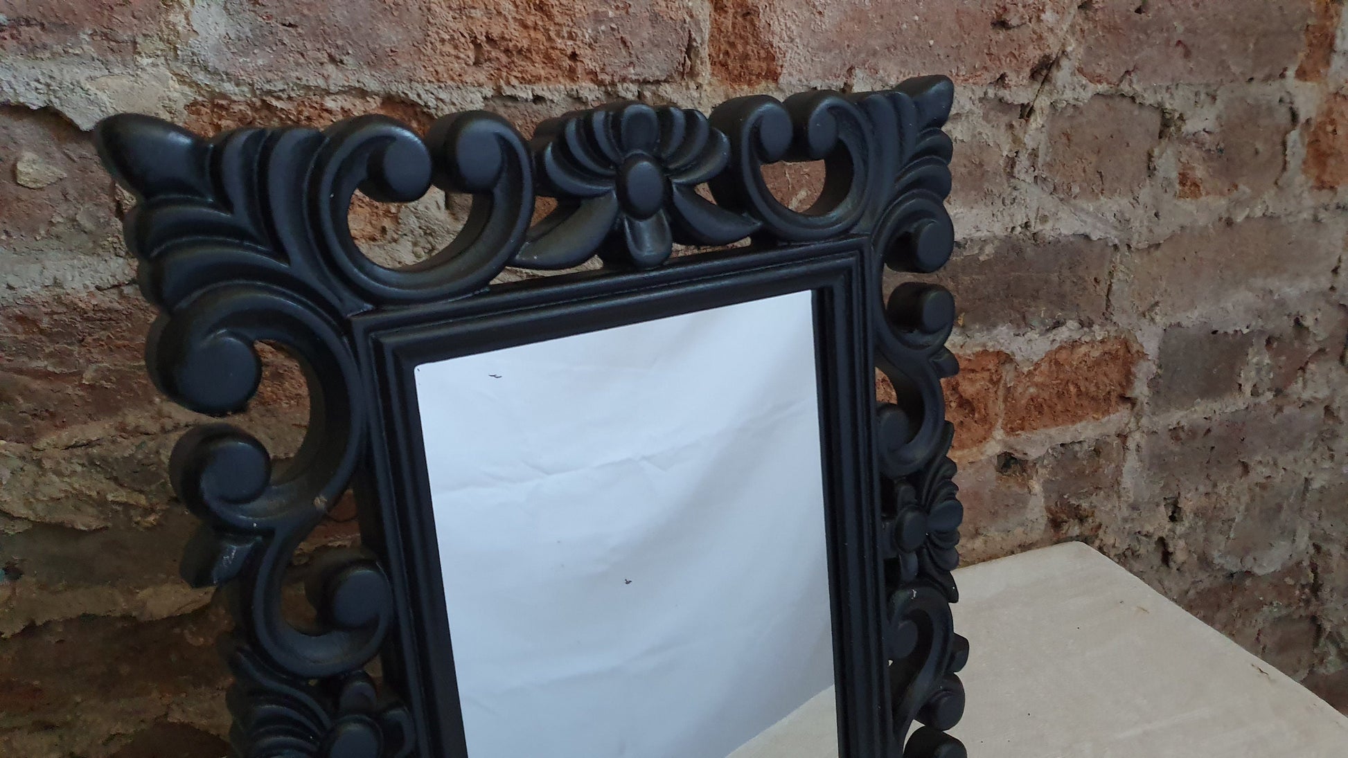 Hand Painted Free Standing Ornate Wooden Mirror in Farrow and Ball ‘Pitch Black’