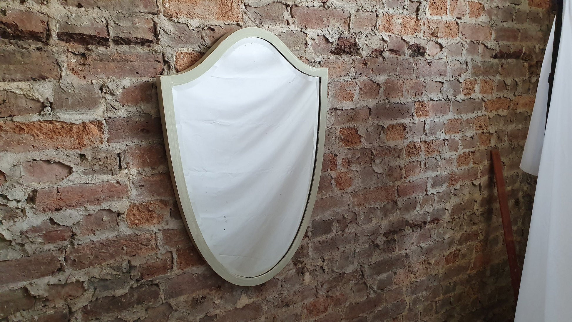 Huge Vintage Edwardian Mahogany Shield Shape Wall Mirror ‘Washed’ in Farrow and Ball French Gray