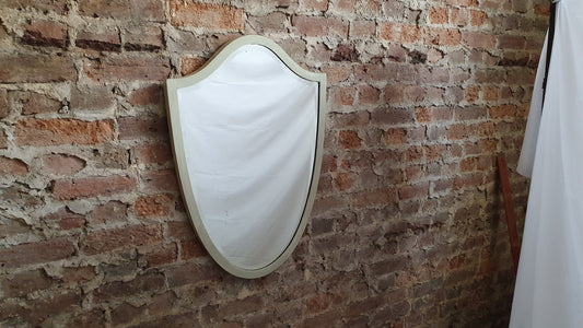 Huge Vintage Edwardian Mahogany Shield Shape Wall Mirror ‘Washed’ in Farrow and Ball French Gray