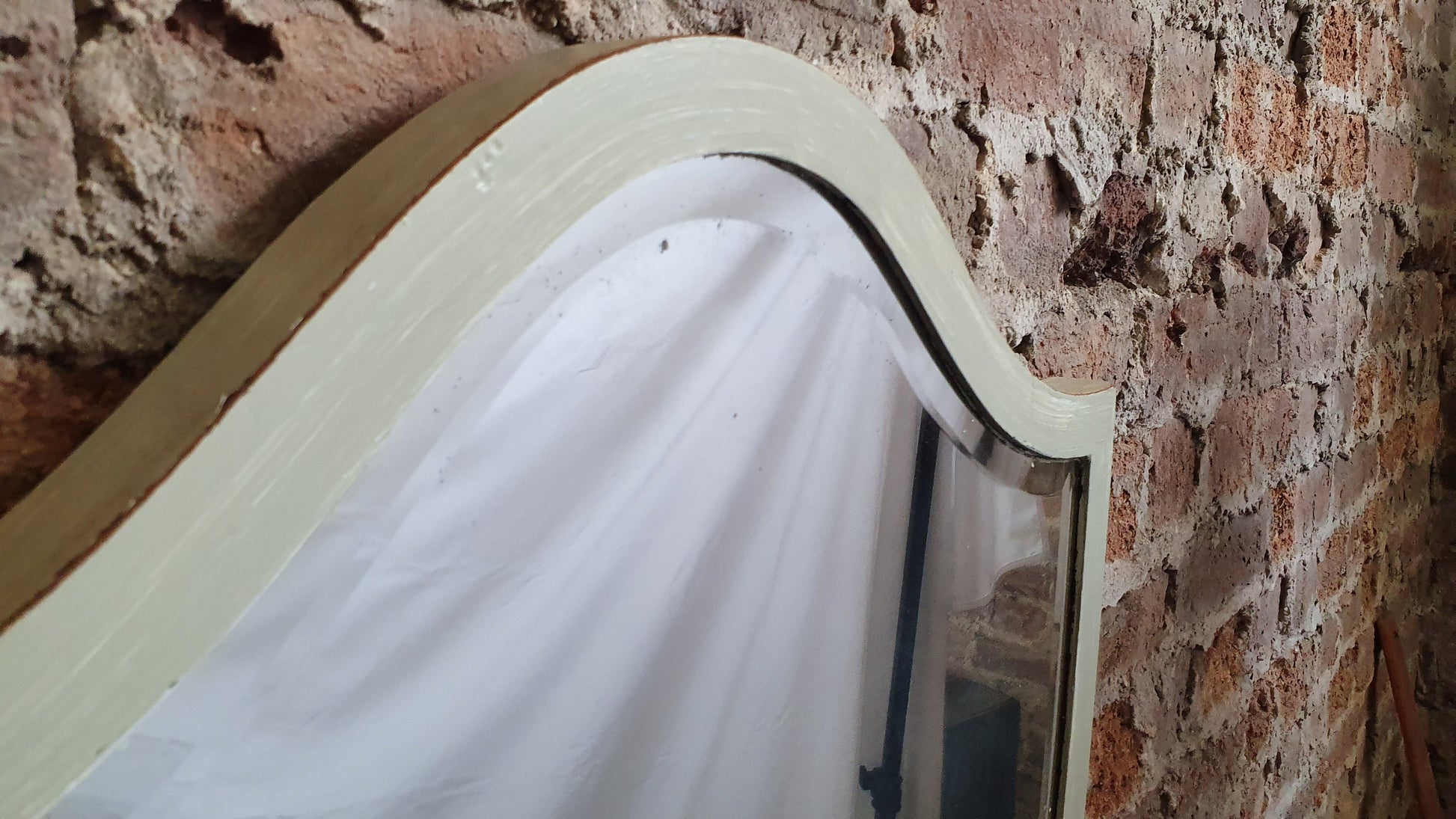 Huge Vintage Edwardian Mahogany Shield Shape Wall Mirror ‘Washed’ in Farrow and Ball French Gray