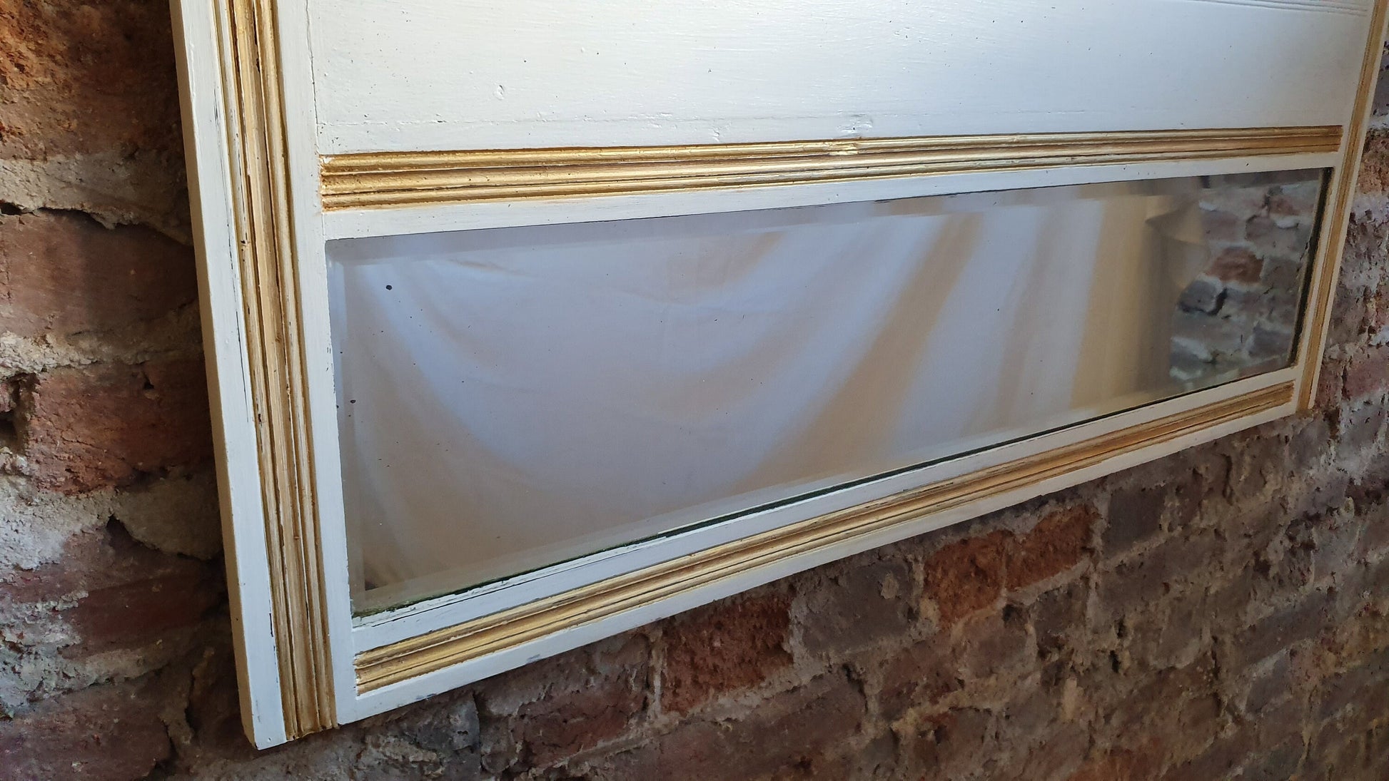 Genuine Vintage Victorian Wall Mirror Hand Painted Farrow and Ball Cream Gold Highlights