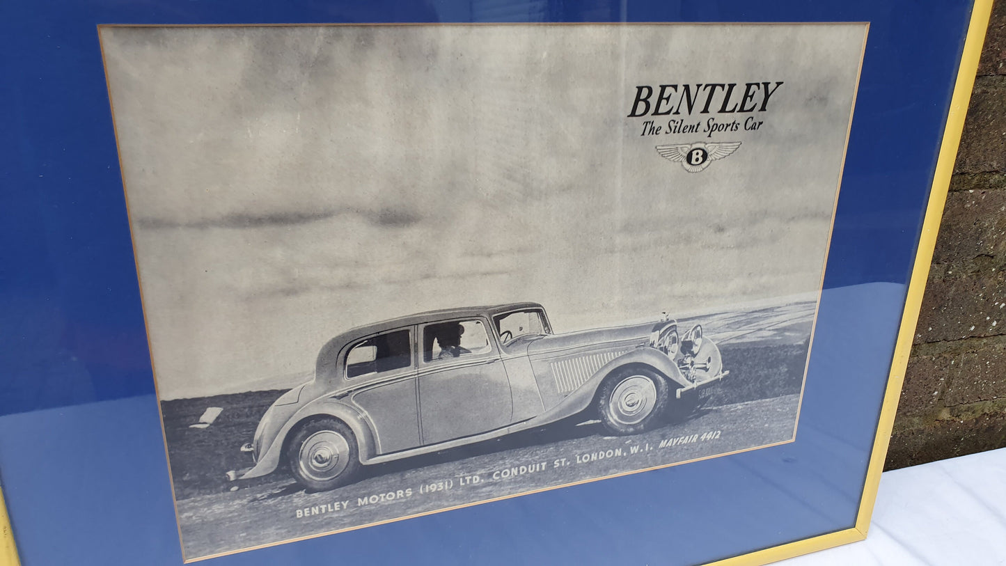 Large 1930’s Bentley Sports Car Advertising Print 58 x 48 cm