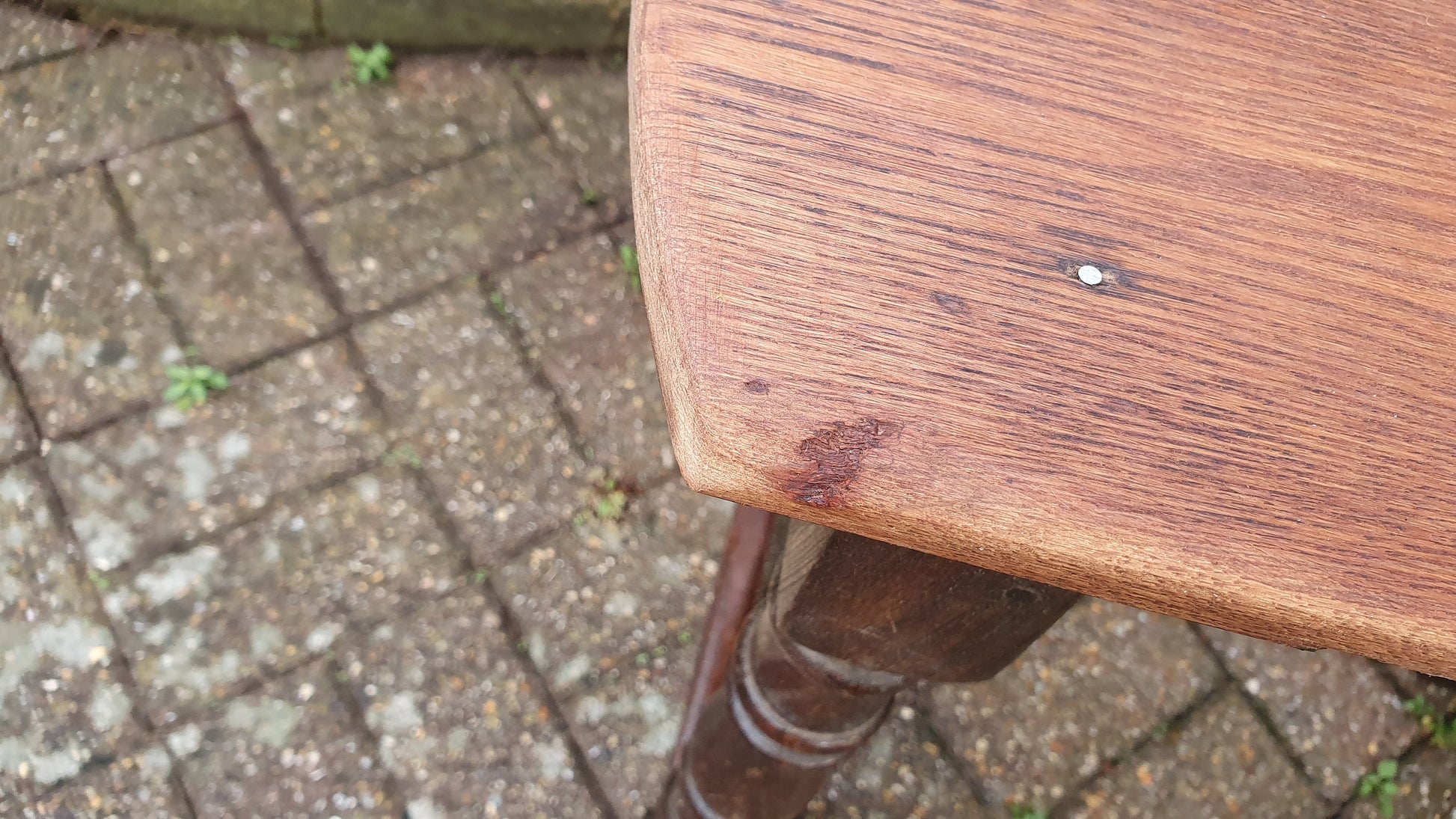 Quirky Vintage Oak Table Stool Coffee Side Stripped Top Turned Legs