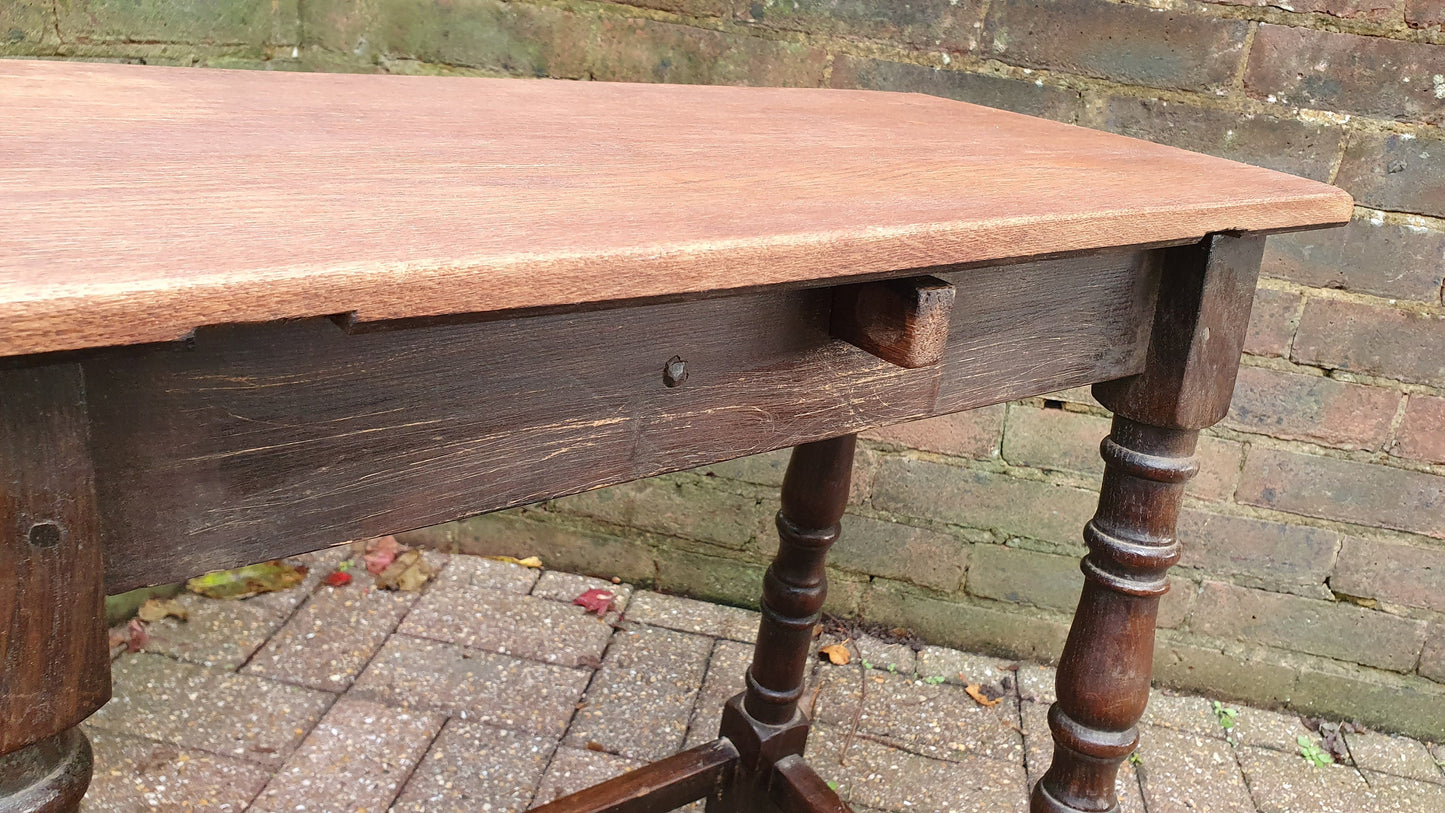 Quirky Vintage Oak Table Stool Coffee Side Stripped Top Turned Legs