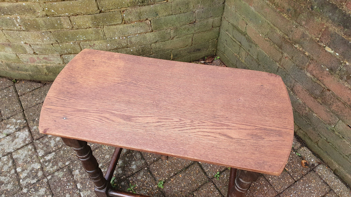 Quirky Vintage Oak Table Stool Coffee Side Stripped Top Turned Legs