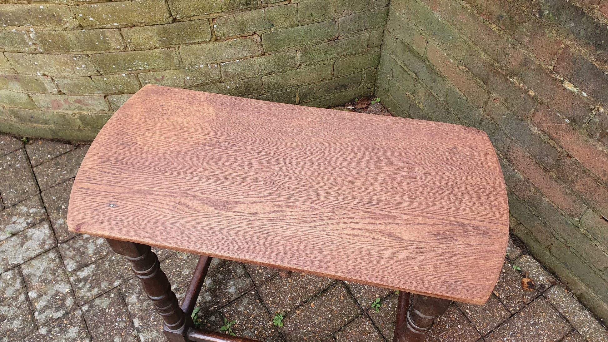 Quirky Vintage Oak Table Stool Coffee Side Stripped Top Turned Legs