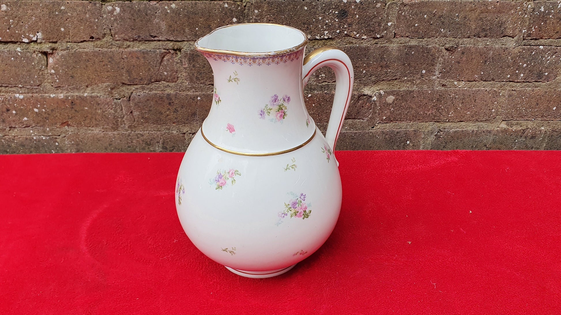 French Vintage Huge Late Victorian/Early 20th Century Limoges Ewer Jug Vase Flower Floral Pattern
