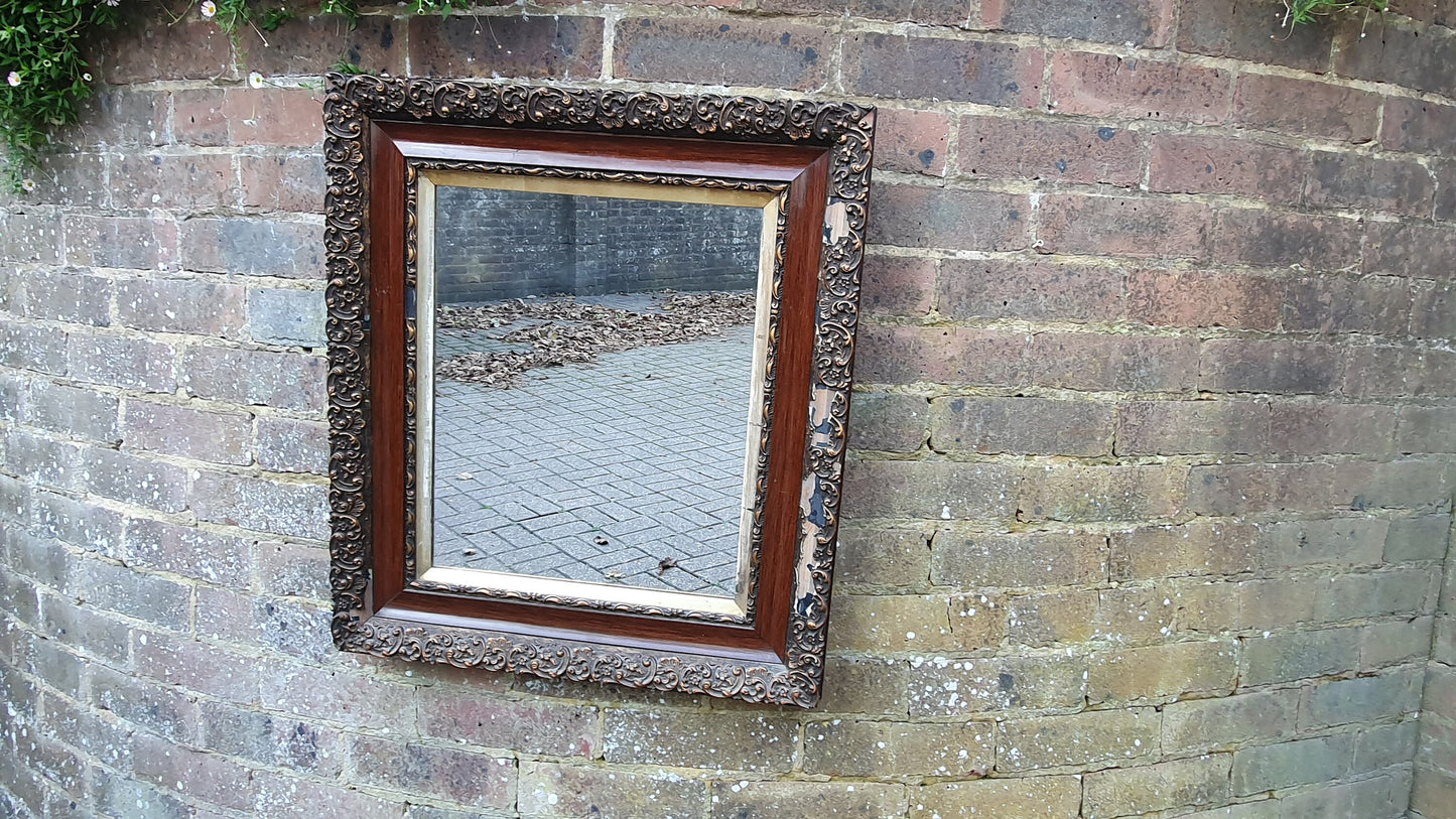 Distressed Edwardian Decorative Wall Mirror Maroon and Gold Shabby Chic