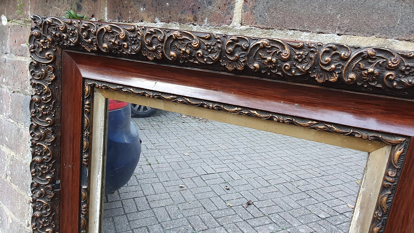 Distressed Edwardian Decorative Wall Mirror Maroon and Gold Shabby Chic