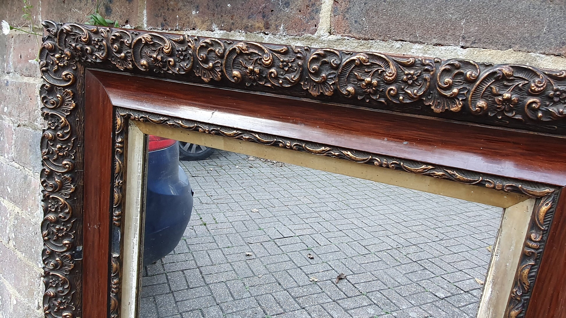 Distressed Edwardian Decorative Wall Mirror Maroon and Gold Shabby Chic