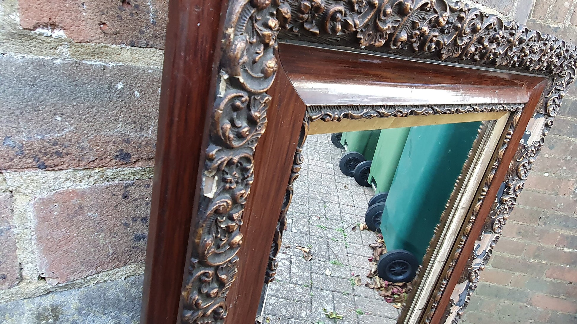 Distressed Edwardian Decorative Wall Mirror Maroon and Gold Shabby Chic