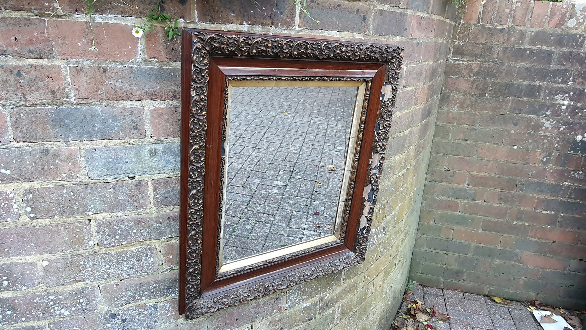 Distressed Edwardian Decorative Wall Mirror Maroon and Gold Shabby Chic