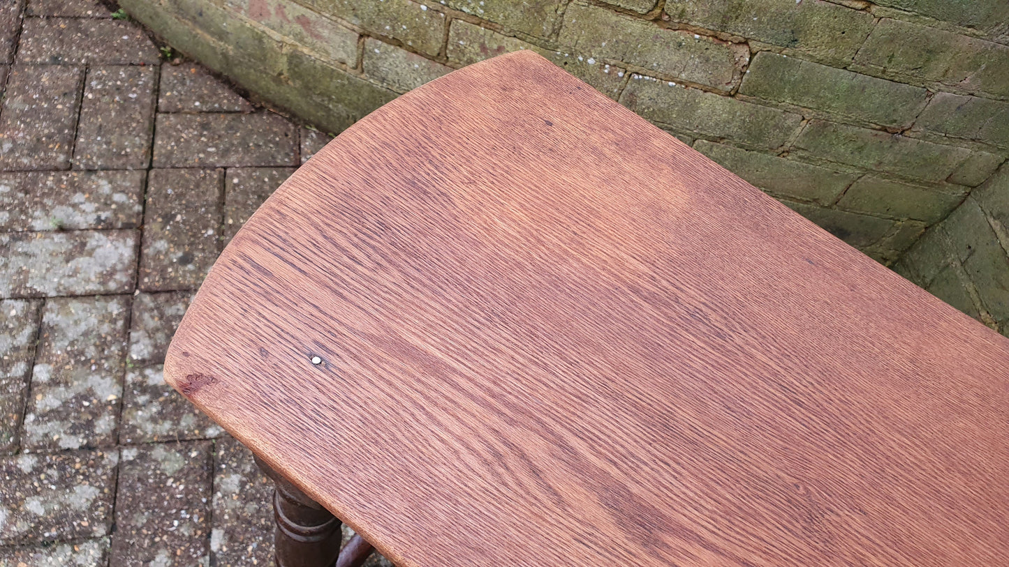 Quirky Vintage Oak Table Stool Coffee Side Stripped Top Turned Legs