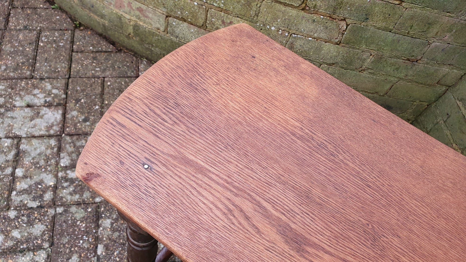 Quirky Vintage Oak Table Stool Coffee Side Stripped Top Turned Legs