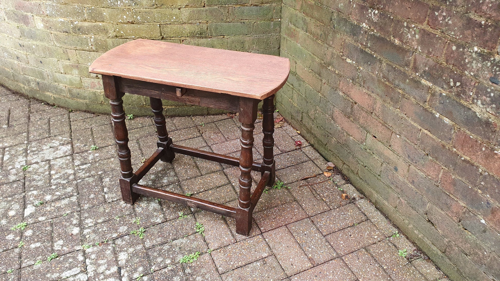 Quirky Vintage Oak Table Stool Coffee Side Stripped Top Turned Legs