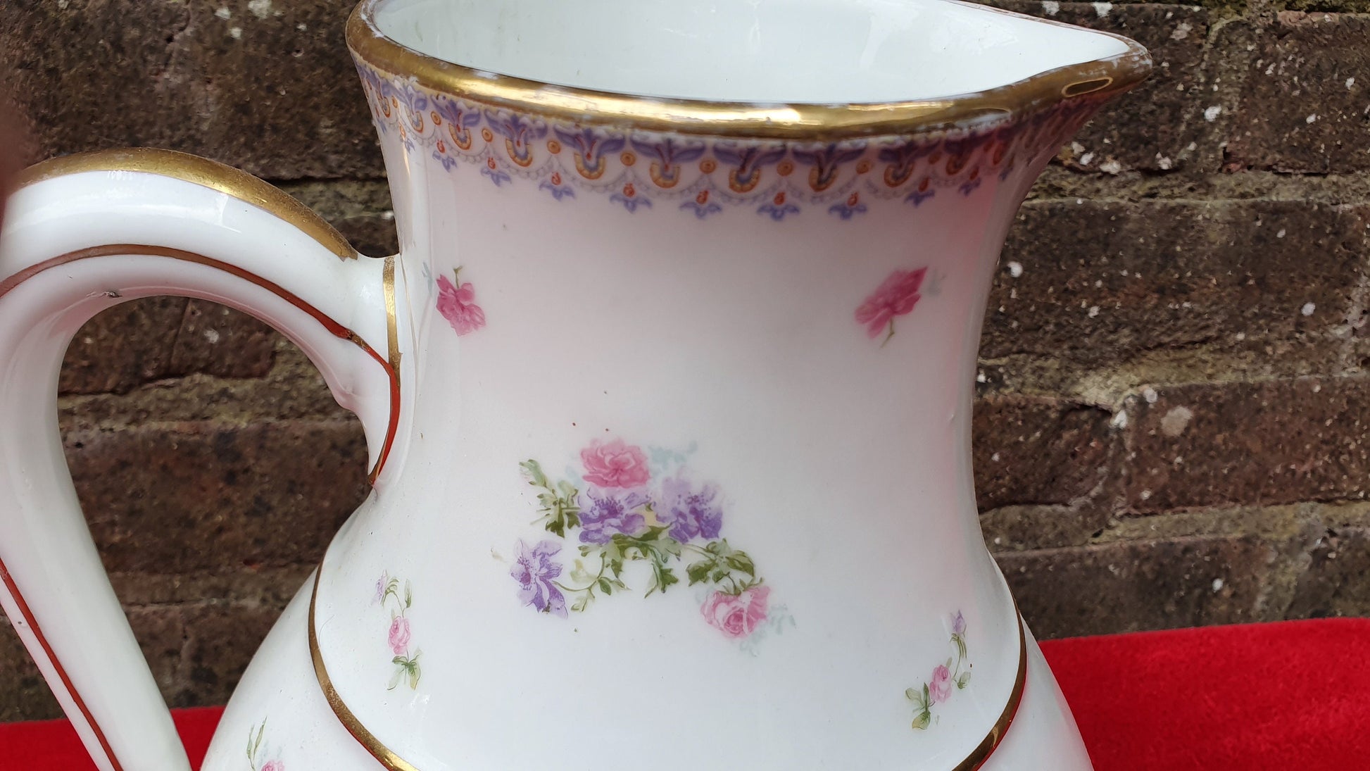 French Vintage Huge Late Victorian/Early 20th Century Limoges Ewer Jug Vase Flower Floral Pattern