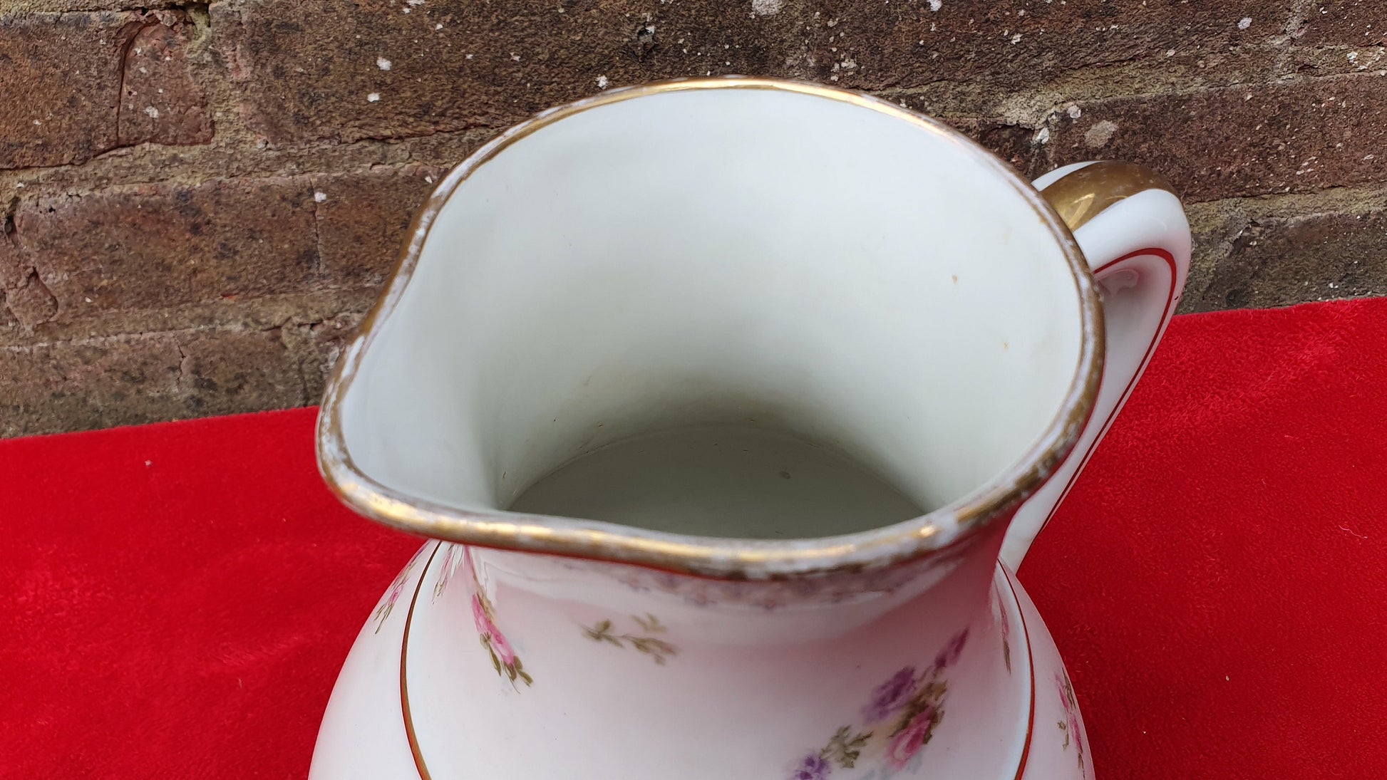 French Vintage Huge Late Victorian/Early 20th Century Limoges Ewer Jug Vase Flower Floral Pattern