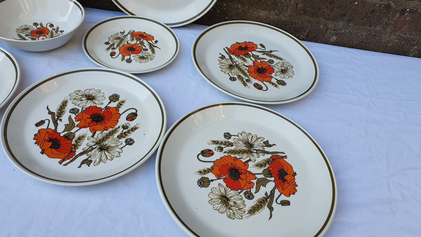 Various Vintage Retro Johnson Brothers Poppies Dinnerware Plates Excellent Condition