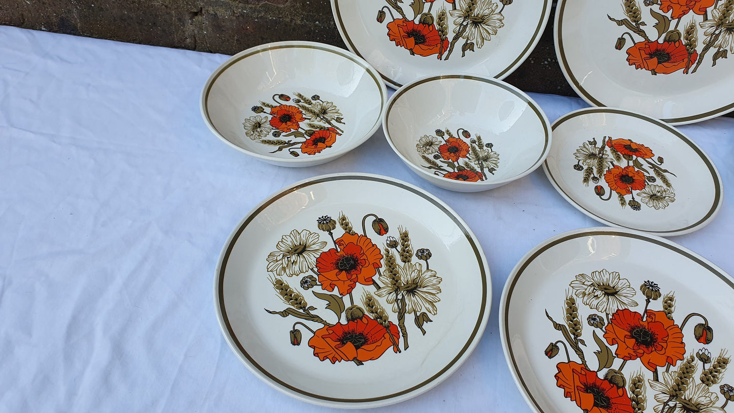 Various Vintage Retro Johnson Brothers Poppies Dinnerware Plates Excellent Condition
