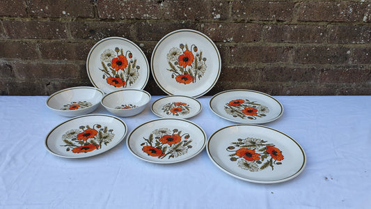 Various Vintage Retro Johnson Brothers Poppies Dinnerware Plates Excellent Condition