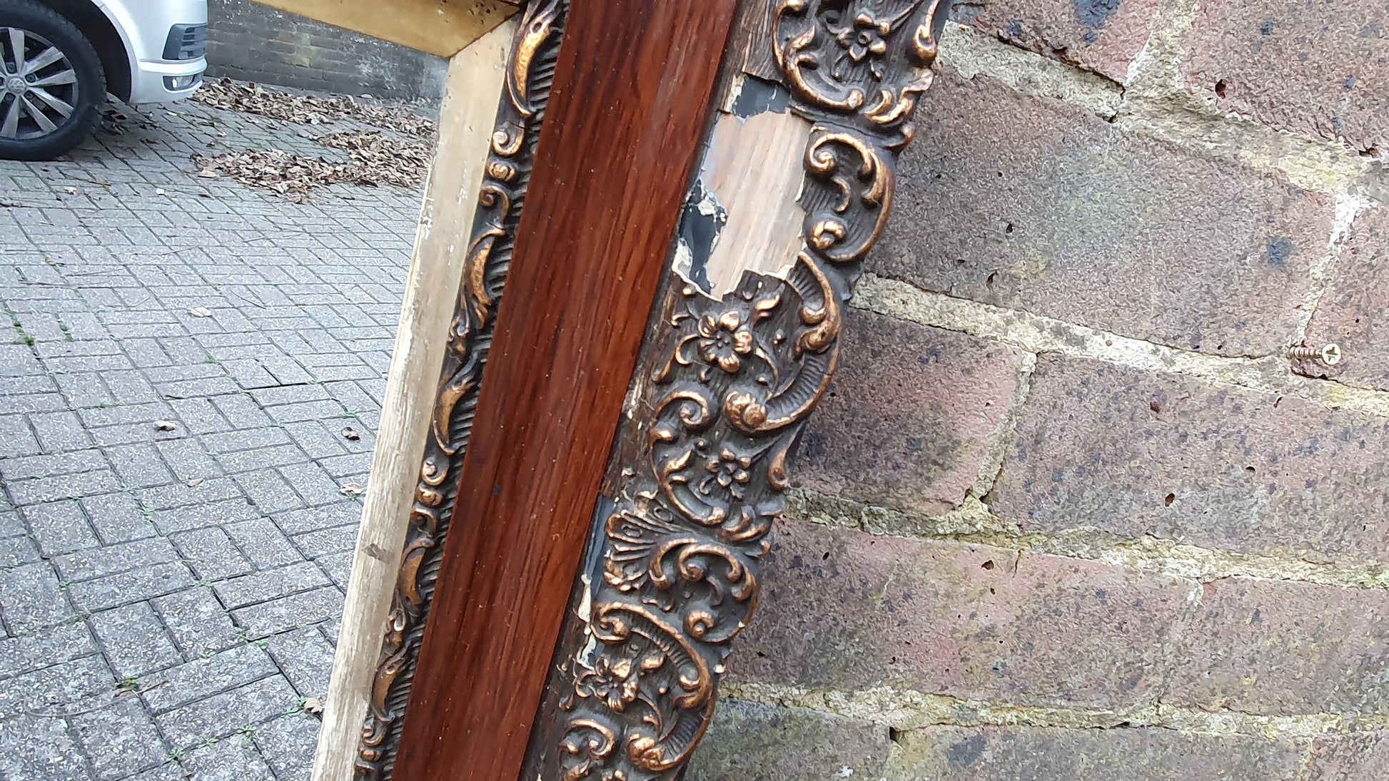 Distressed Edwardian Decorative Wall Mirror Maroon and Gold Shabby Chic