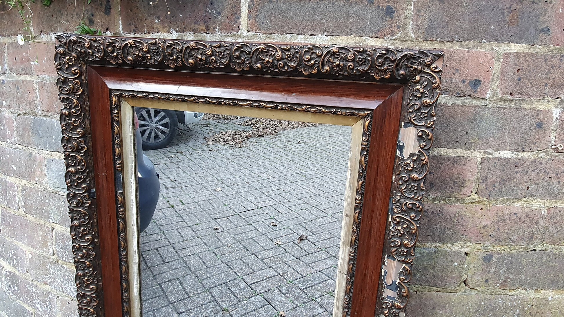 Distressed Edwardian Decorative Wall Mirror Maroon and Gold Shabby Chic