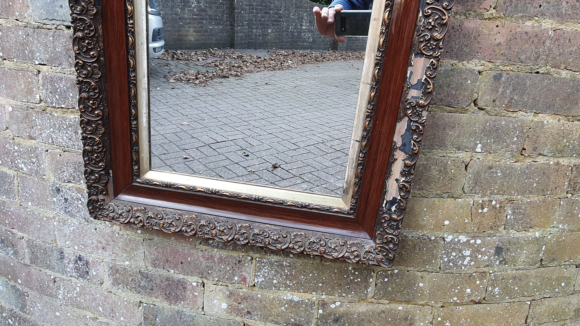 Distressed Edwardian Decorative Wall Mirror Maroon and Gold Shabby Chic