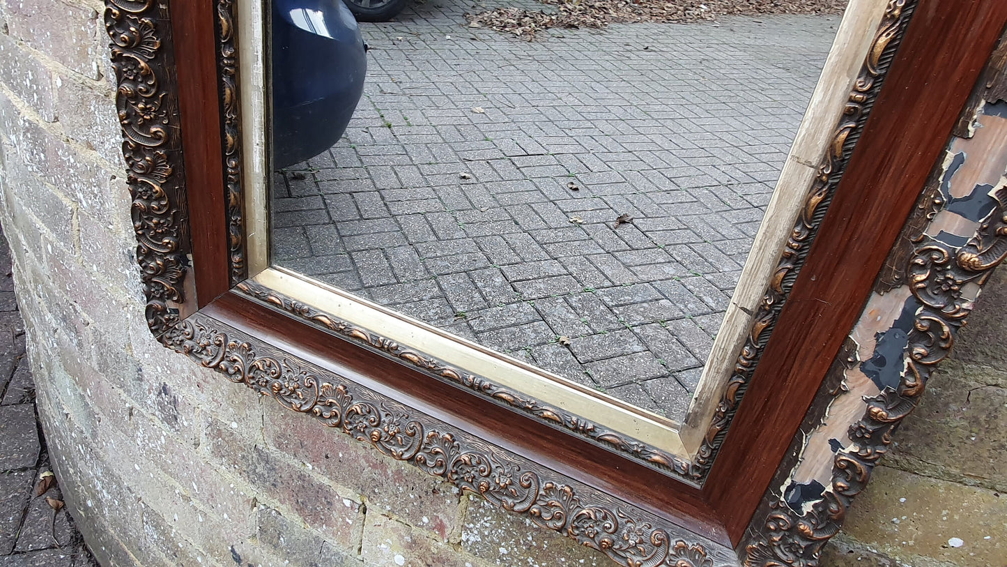 Distressed Edwardian Decorative Wall Mirror Maroon and Gold Shabby Chic
