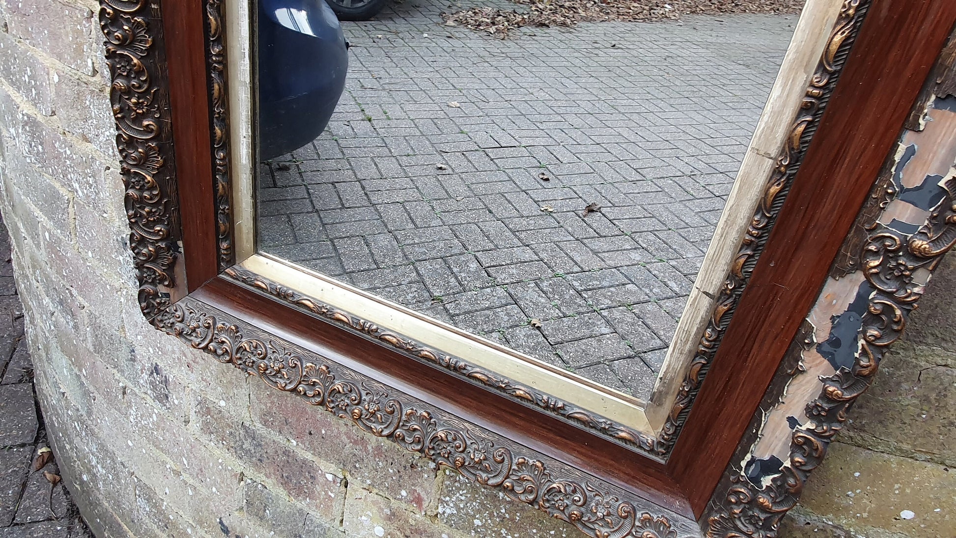 Distressed Edwardian Decorative Wall Mirror Maroon and Gold Shabby Chic