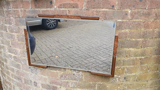 Stunning Pre-War Vintage Retro Bevelled Wall Mirror With Wooden Decoration