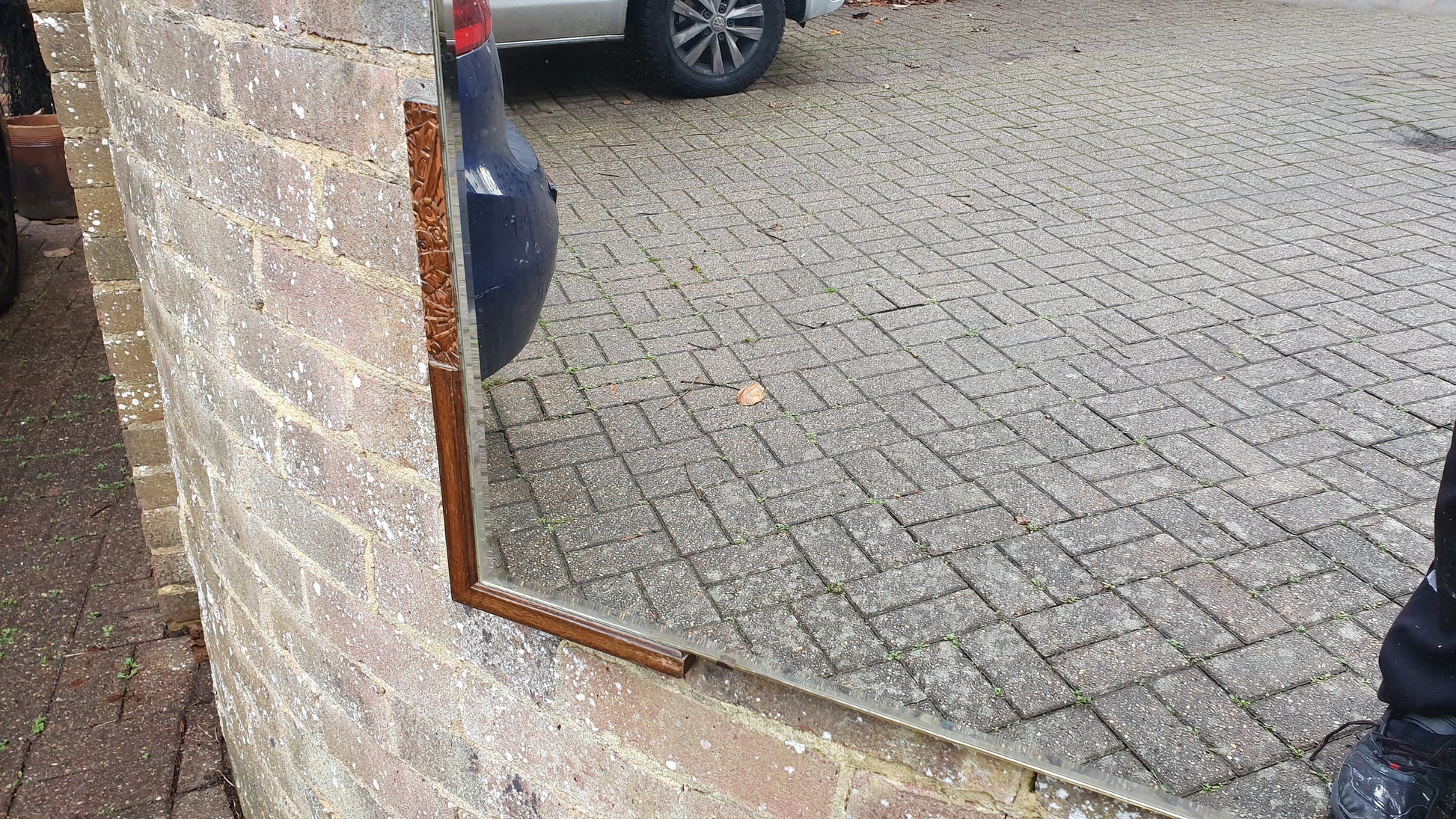 Stunning Pre-War Vintage Retro Bevelled Wall Mirror With Wooden Decoration