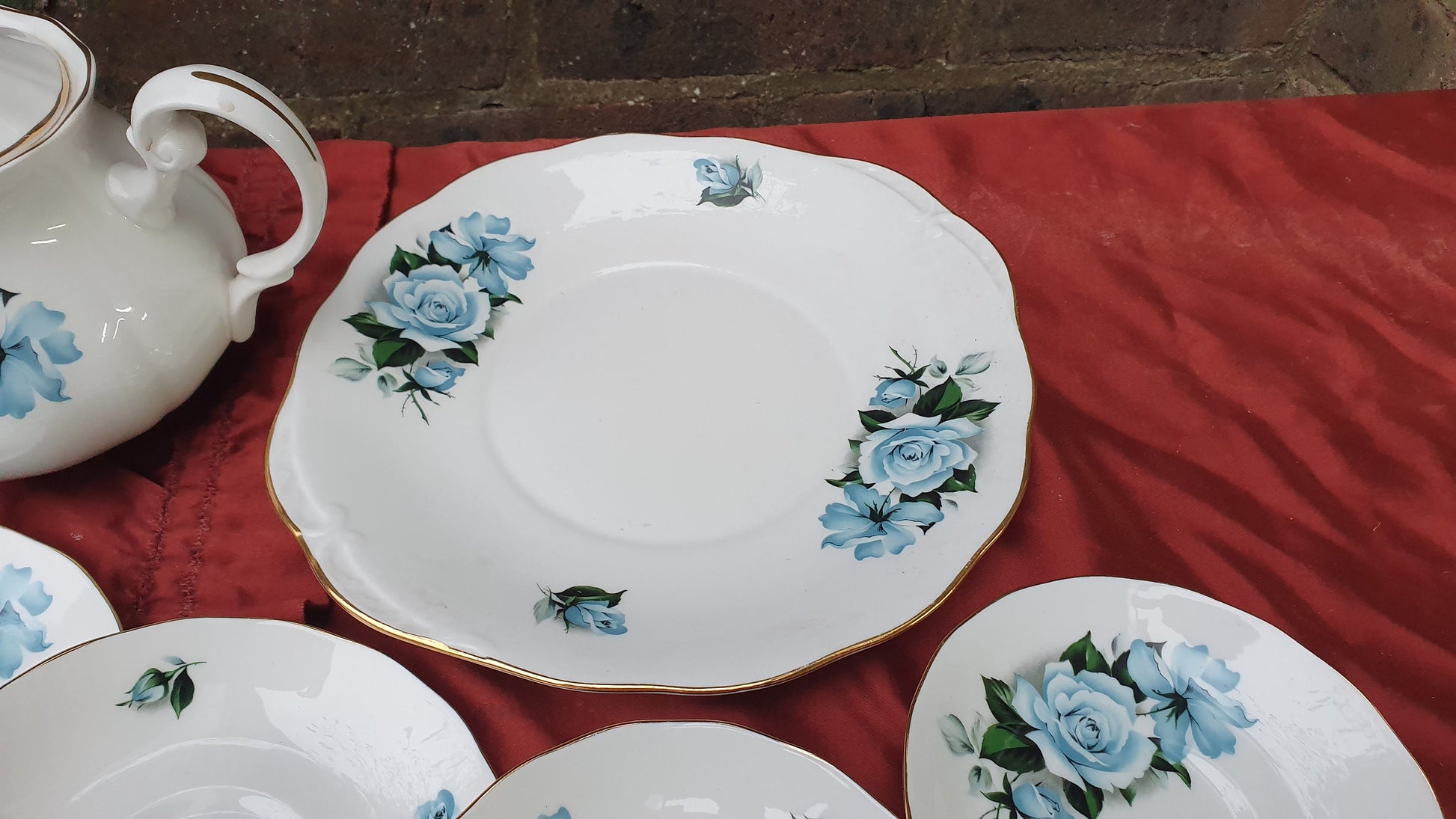 Tea Party! Vintage Gainsborough Bone China Complete Tea Set Pot Milk Jug Cups Saucers Plates Cake Dish Sugar Bowl