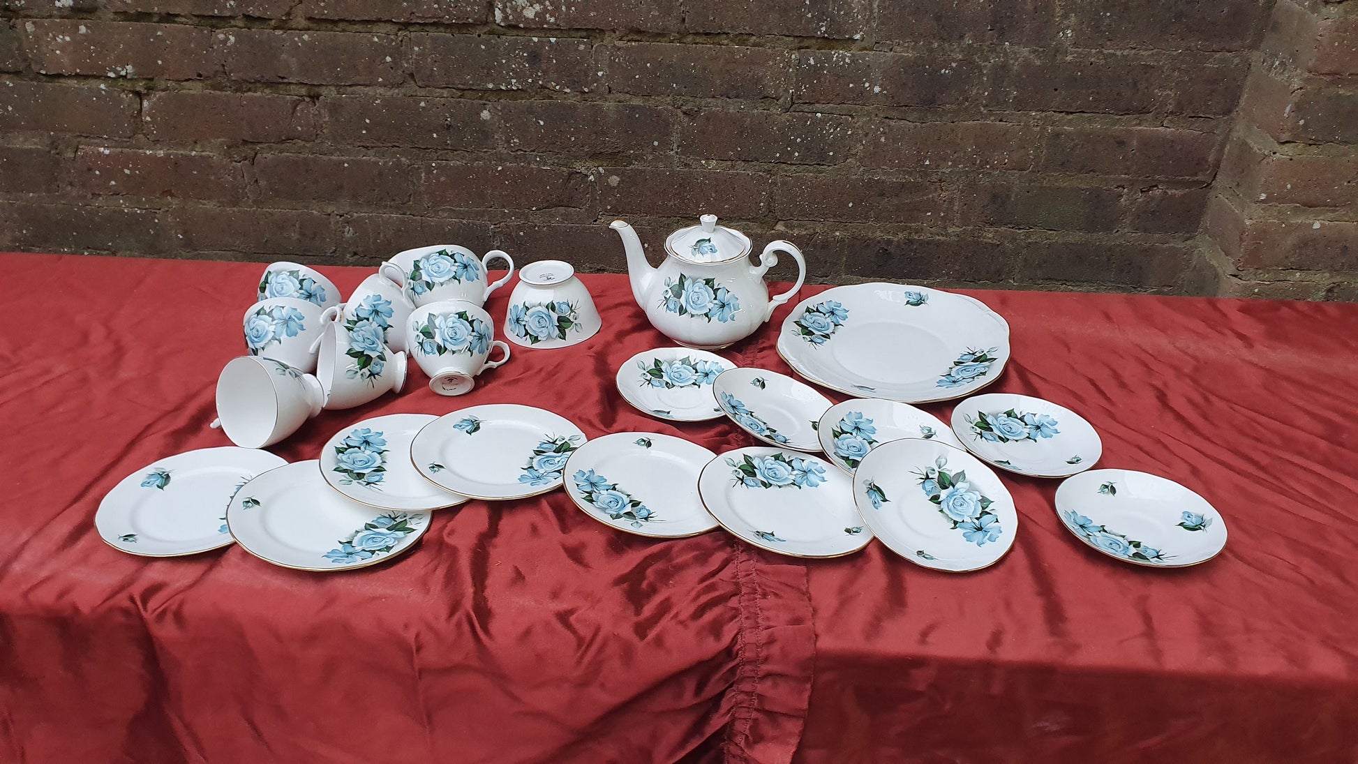 Tea Party! Vintage Gainsborough Bone China Complete Tea Set Pot Milk Jug Cups Saucers Plates Cake Dish Sugar Bowl