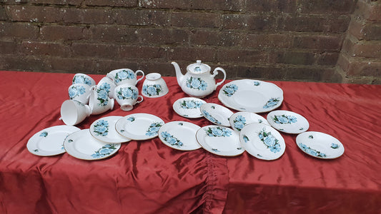 Tea Party! Vintage Gainsborough Bone China Complete Tea Set Pot Milk Jug Cups Saucers Plates Cake Dish Sugar Bowl