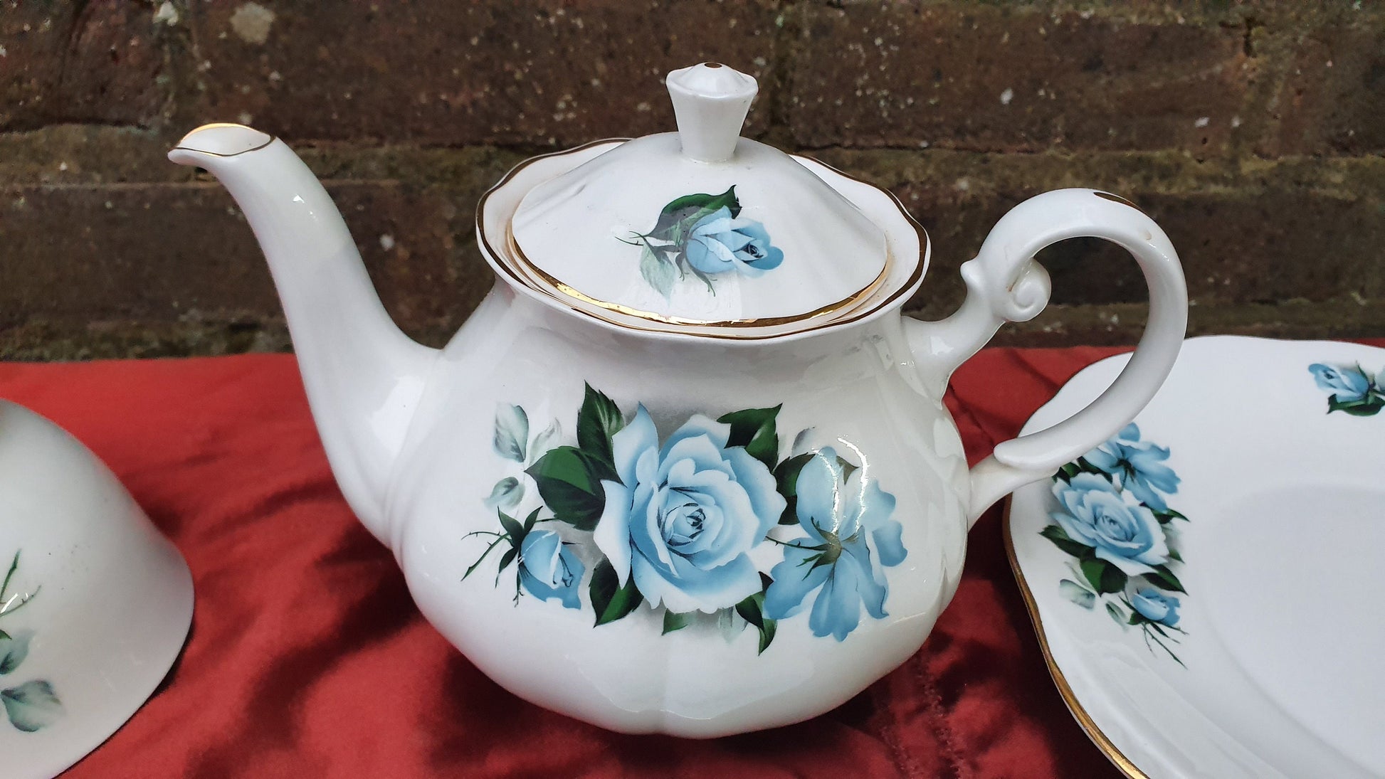 Tea Party! Vintage Gainsborough Bone China Complete Tea Set Pot Milk Jug Cups Saucers Plates Cake Dish Sugar Bowl