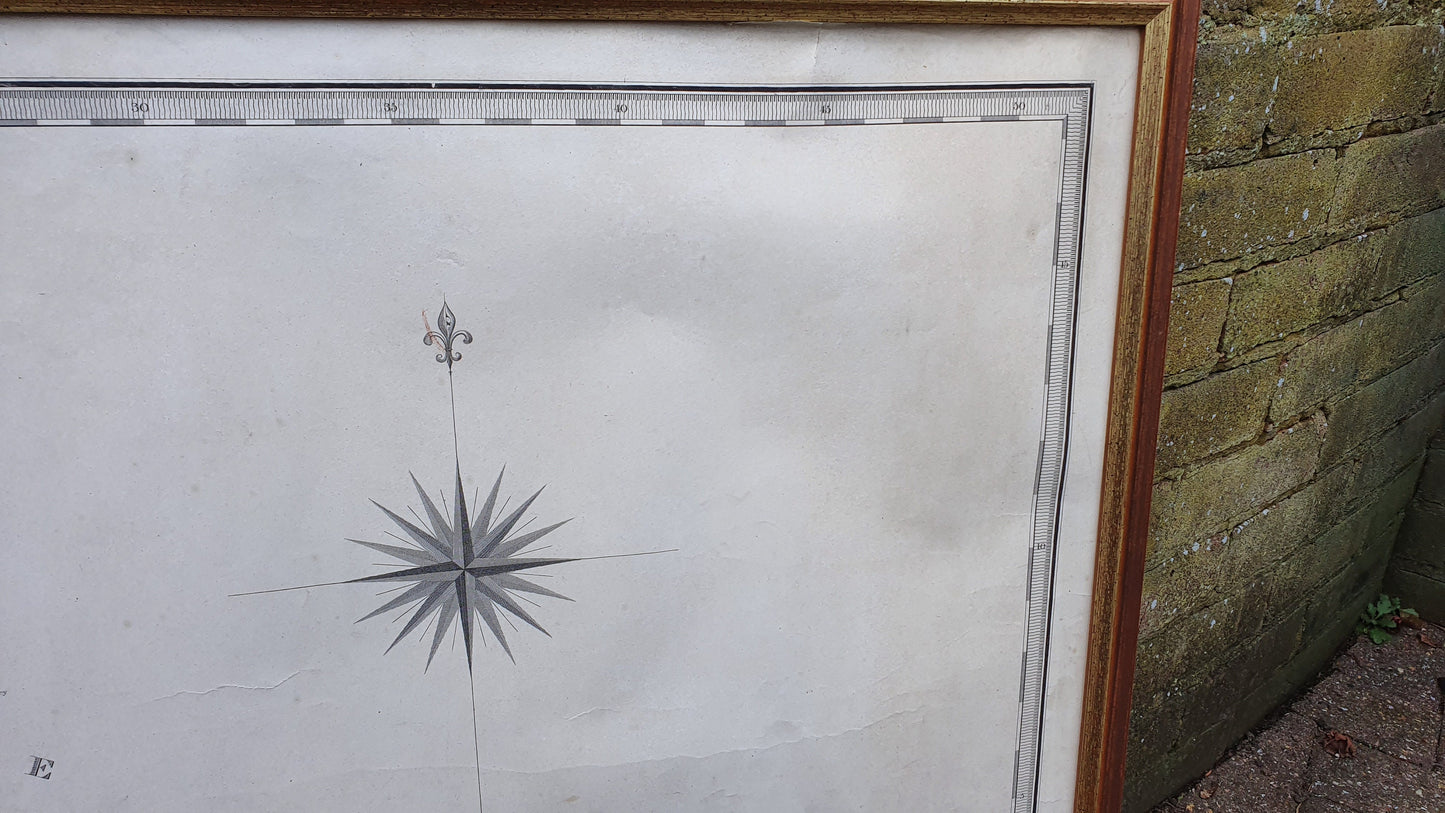 Original 1825 Large Antique Map East Sussex Kent Border Georgian Historical Framed History 78 x 71 cm