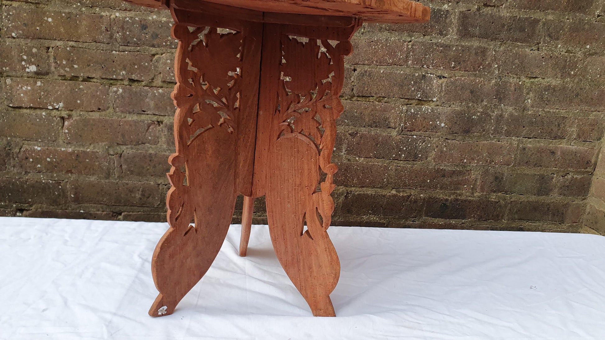 Vintage Carved Wooden Fold Up Coffee Occasional Table. Middle Far East. Foldaway