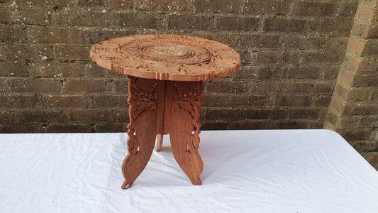 Vintage Carved Wooden Fold Up Coffee Occasional Table. Middle Far East. Foldaway