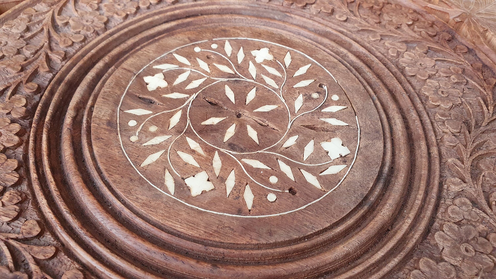 Vintage Carved Wooden Fold Up Coffee Occasional Table. Middle Far East. Foldaway