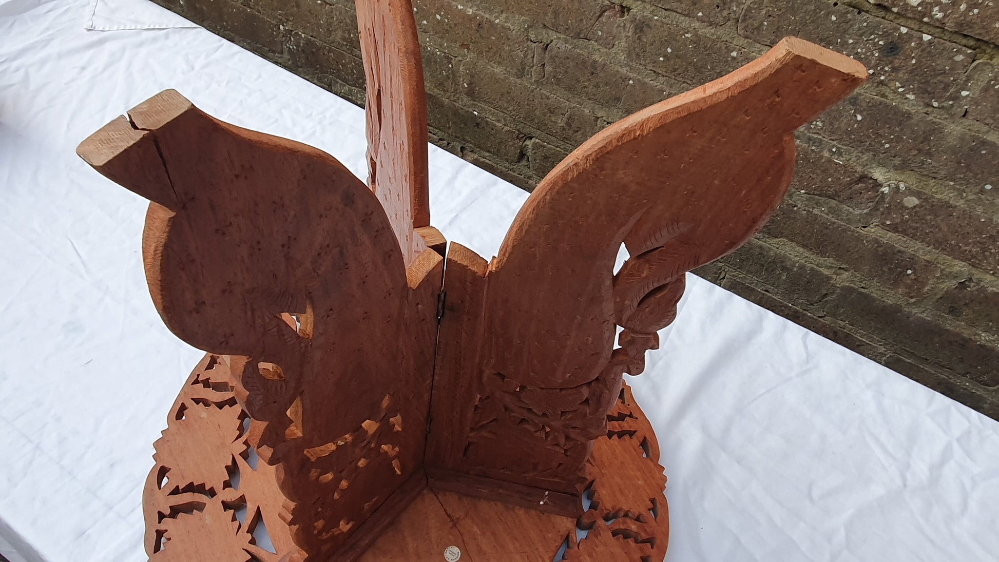Vintage Carved Wooden Fold Up Coffee Occasional Table. Middle Far East. Foldaway