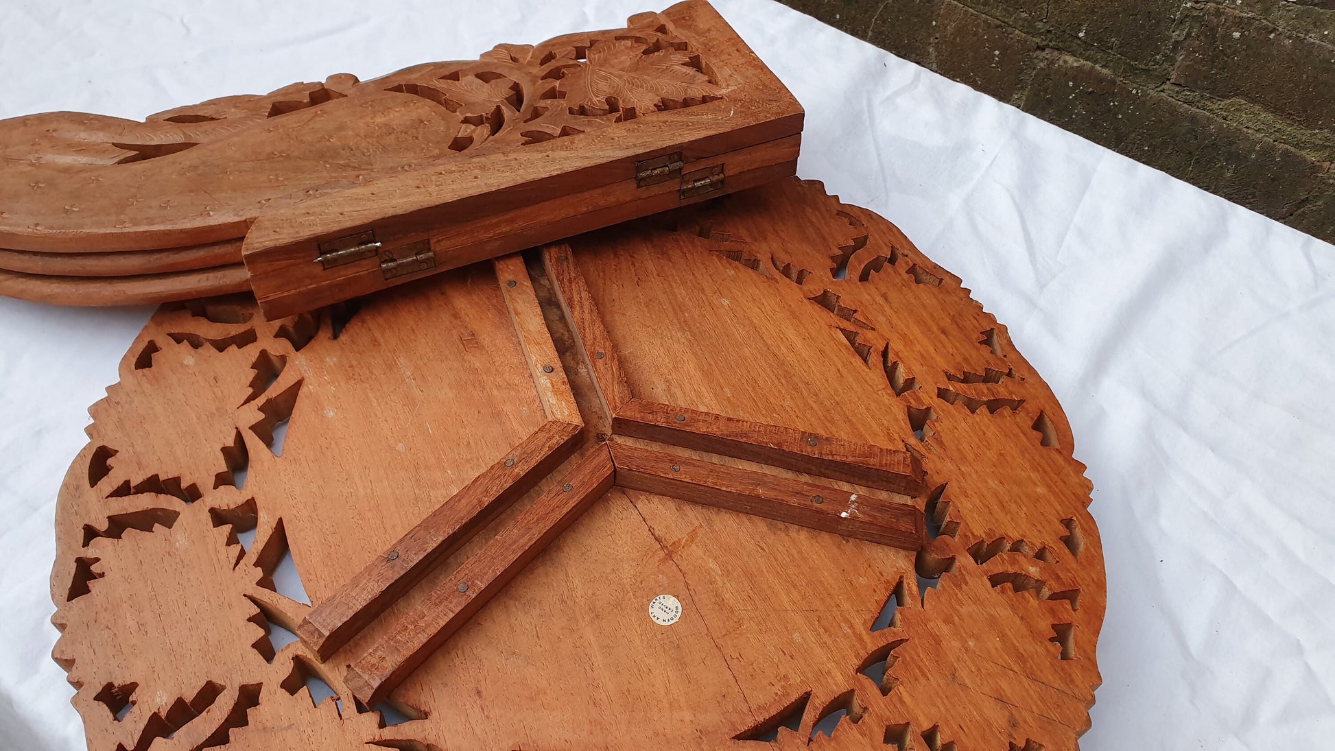 Vintage Carved Wooden Fold Up Coffee Occasional Table. Middle Far East. Foldaway