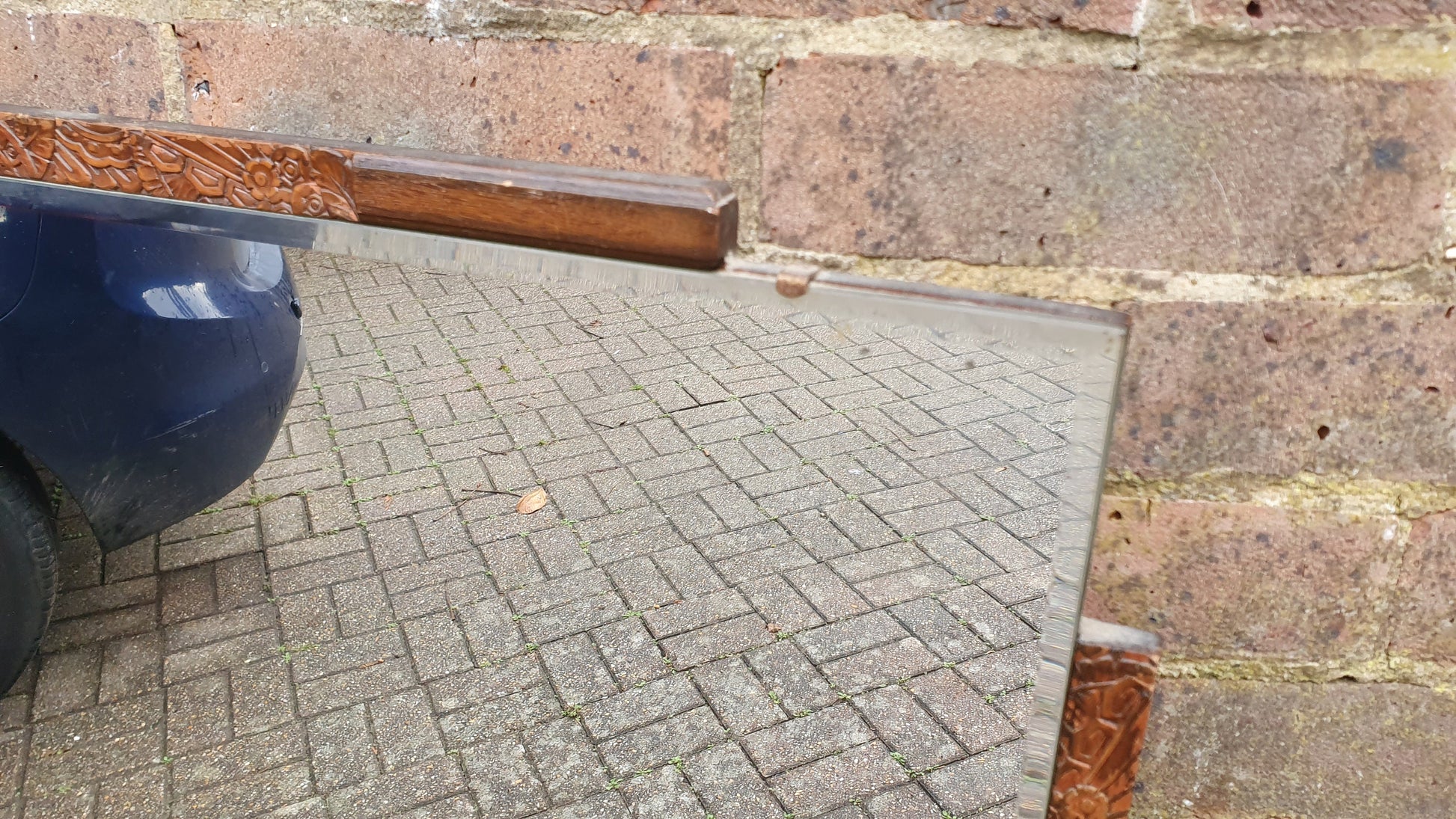 Stunning Pre-War Vintage Retro Bevelled Wall Mirror With Wooden Decoration