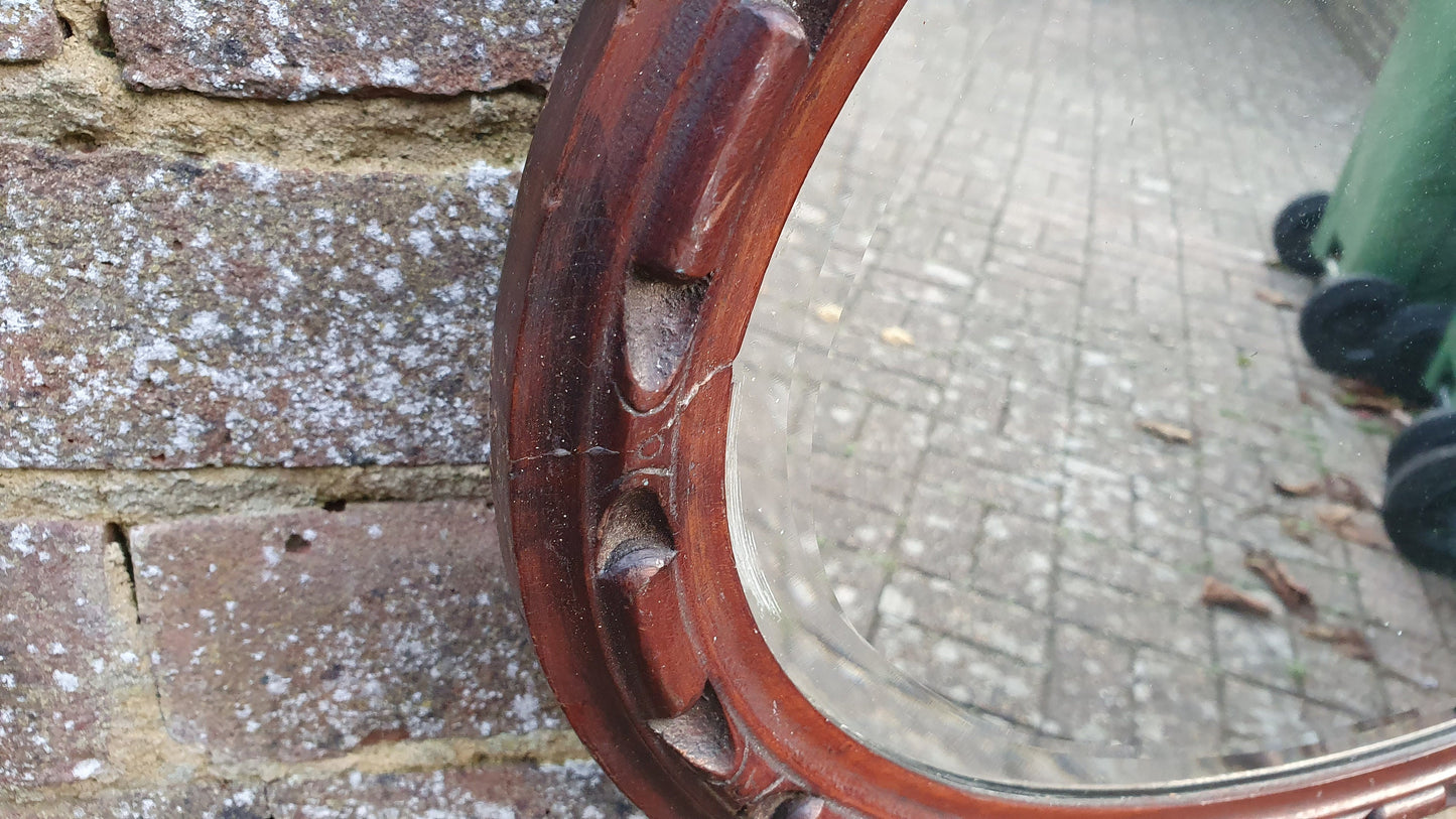 Vintage Oval Oak Carved Wall Mirror