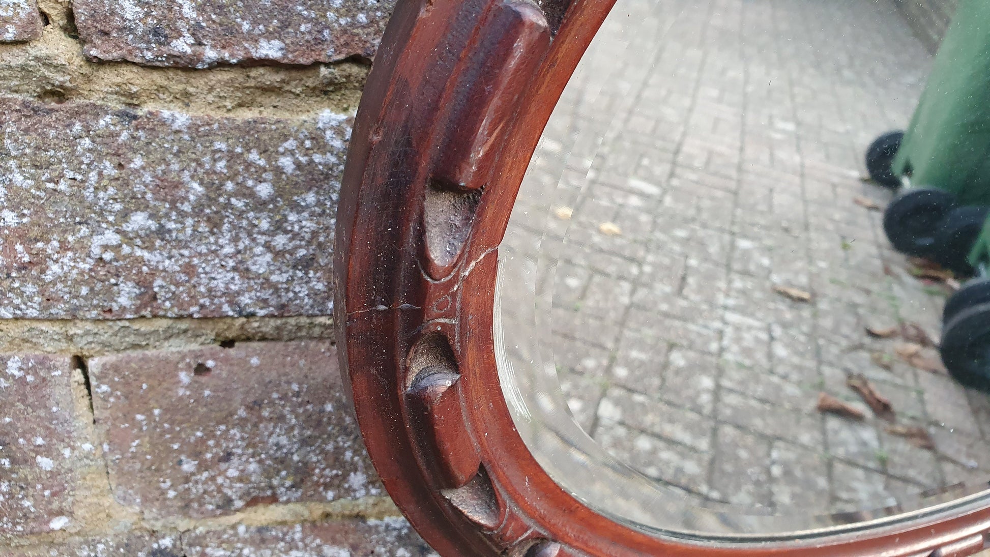 Vintage Oval Oak Carved Wall Mirror