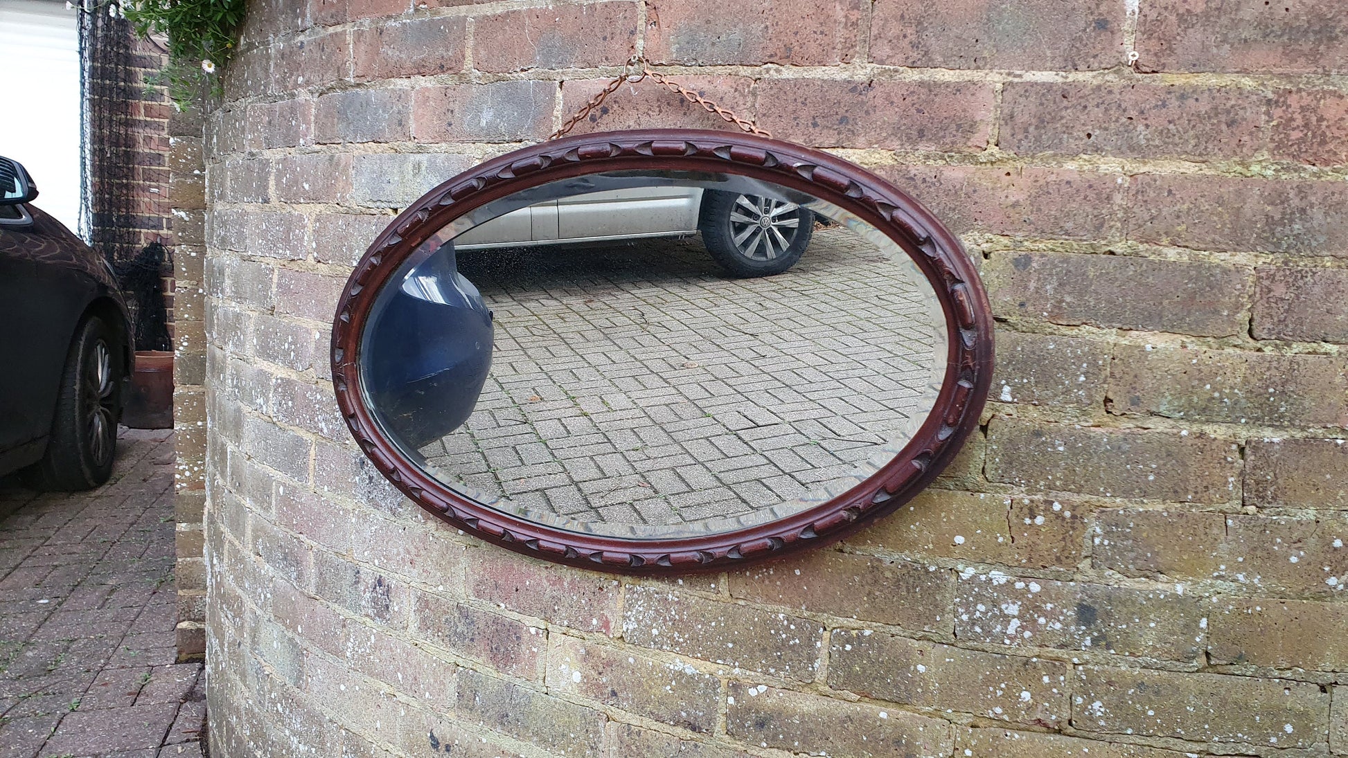 Vintage Oval Oak Carved Wall Mirror