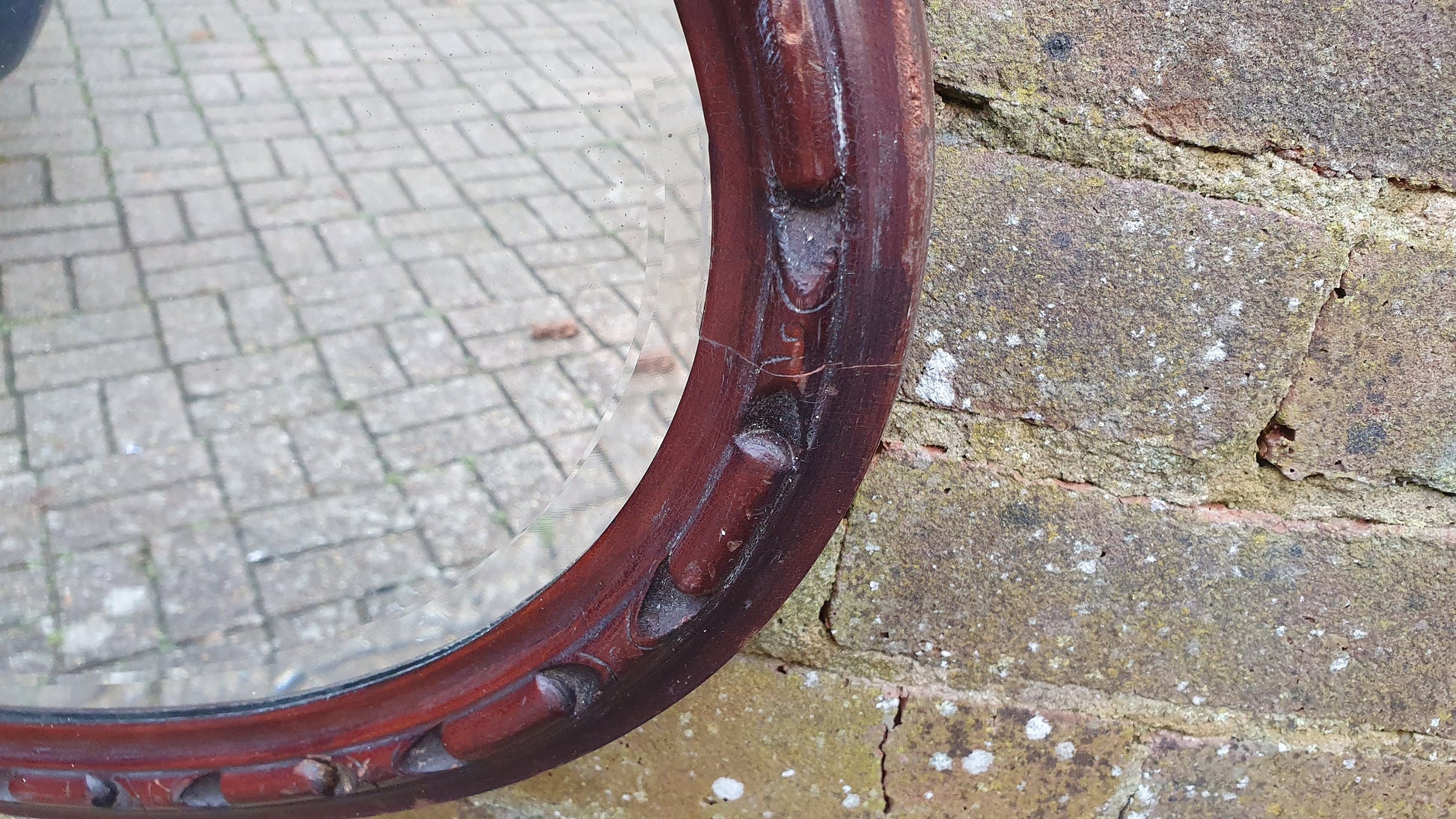 Vintage Oval Oak Carved Wall Mirror