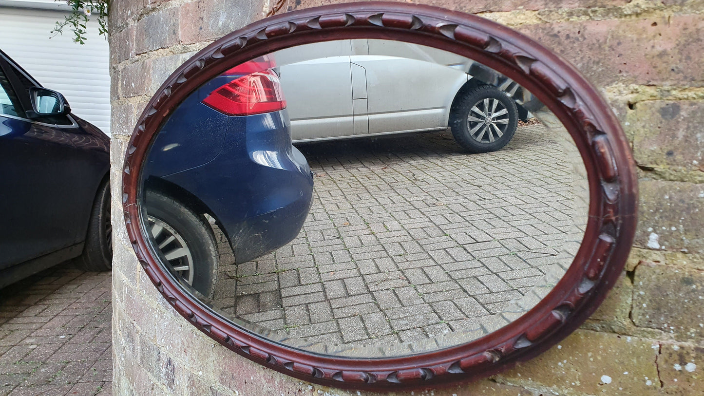 Vintage Oval Oak Carved Wall Mirror