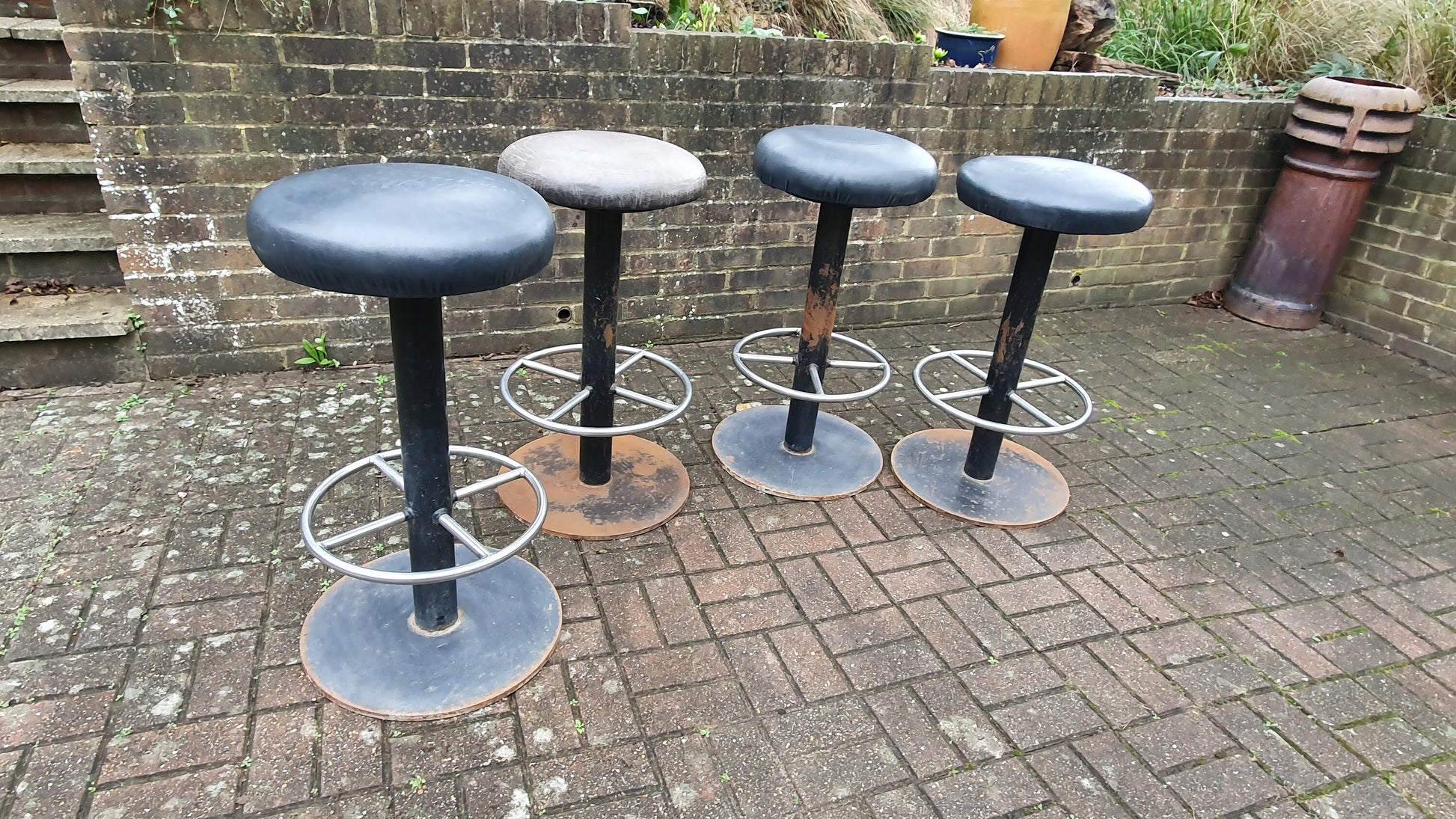 4 Very Heavy Top Quality Stools Vintage Retro Iron Chrome